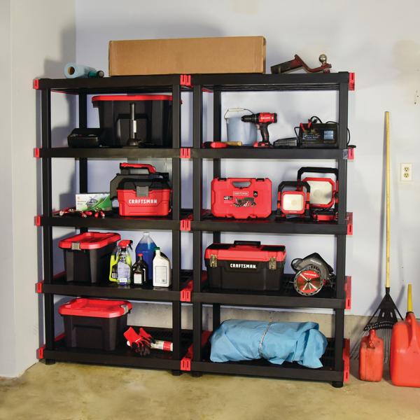 24 by 40 ventilated 5 tier shelf holding multiple tools and equipment.