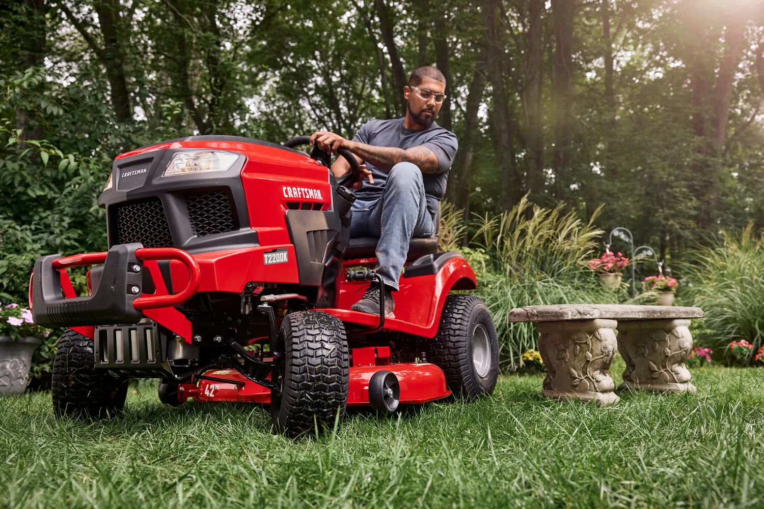 T2200K Gas Riding Mower Mowing the Lawn