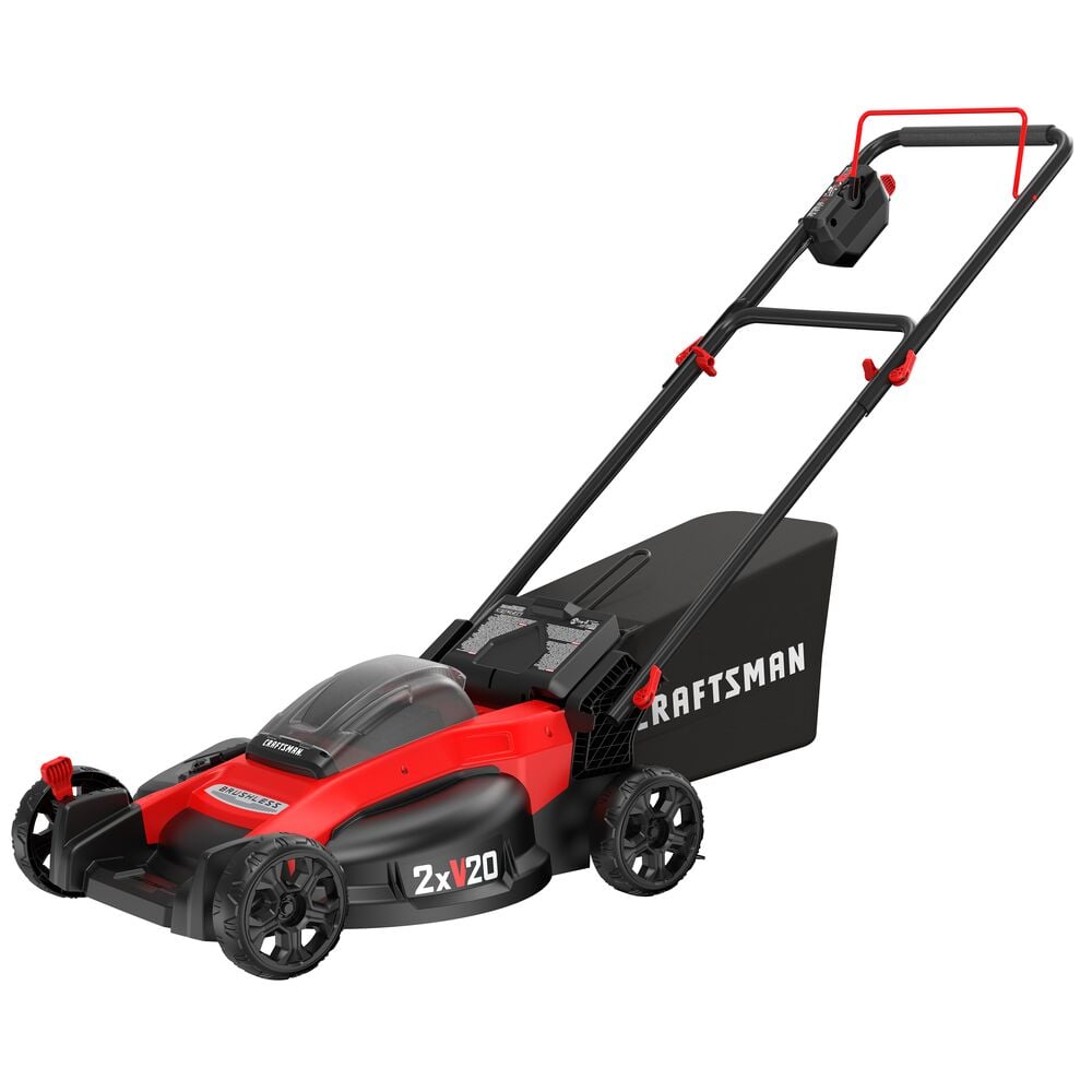 Craftsman cordless electric lawn mower 2x20V white background beauty shot front left angle