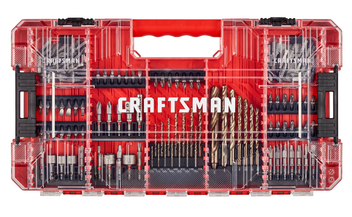Craftsman 100-piece drill and drive bit set CMCK200C1 white background beauty shot top view