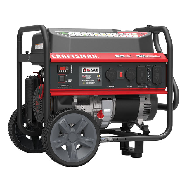 Craftsman Gas Portable Generator 7500/6000W Recoil Start 120/240V MAX* Wheel Kit CO Alert